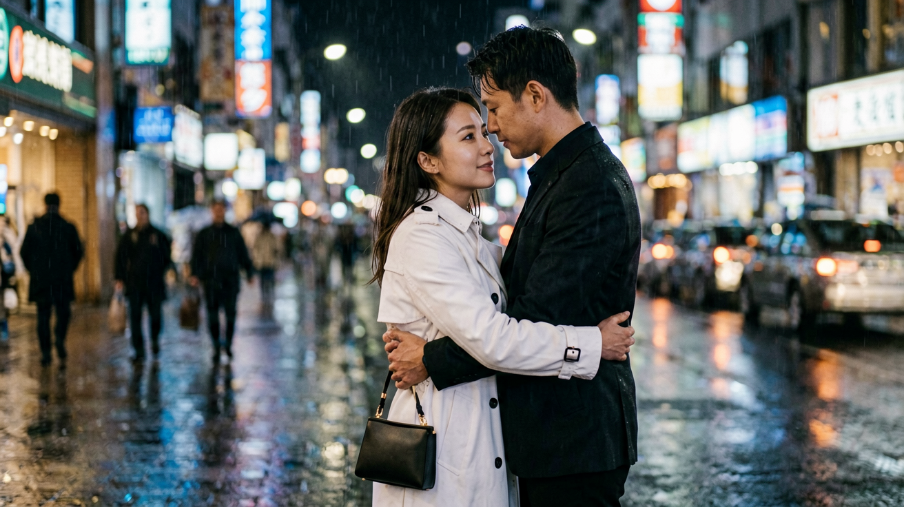 3358TV视频最新上线都市情感剧《时光与你》高清封面，女主角在雨中拥抱的浪漫场景