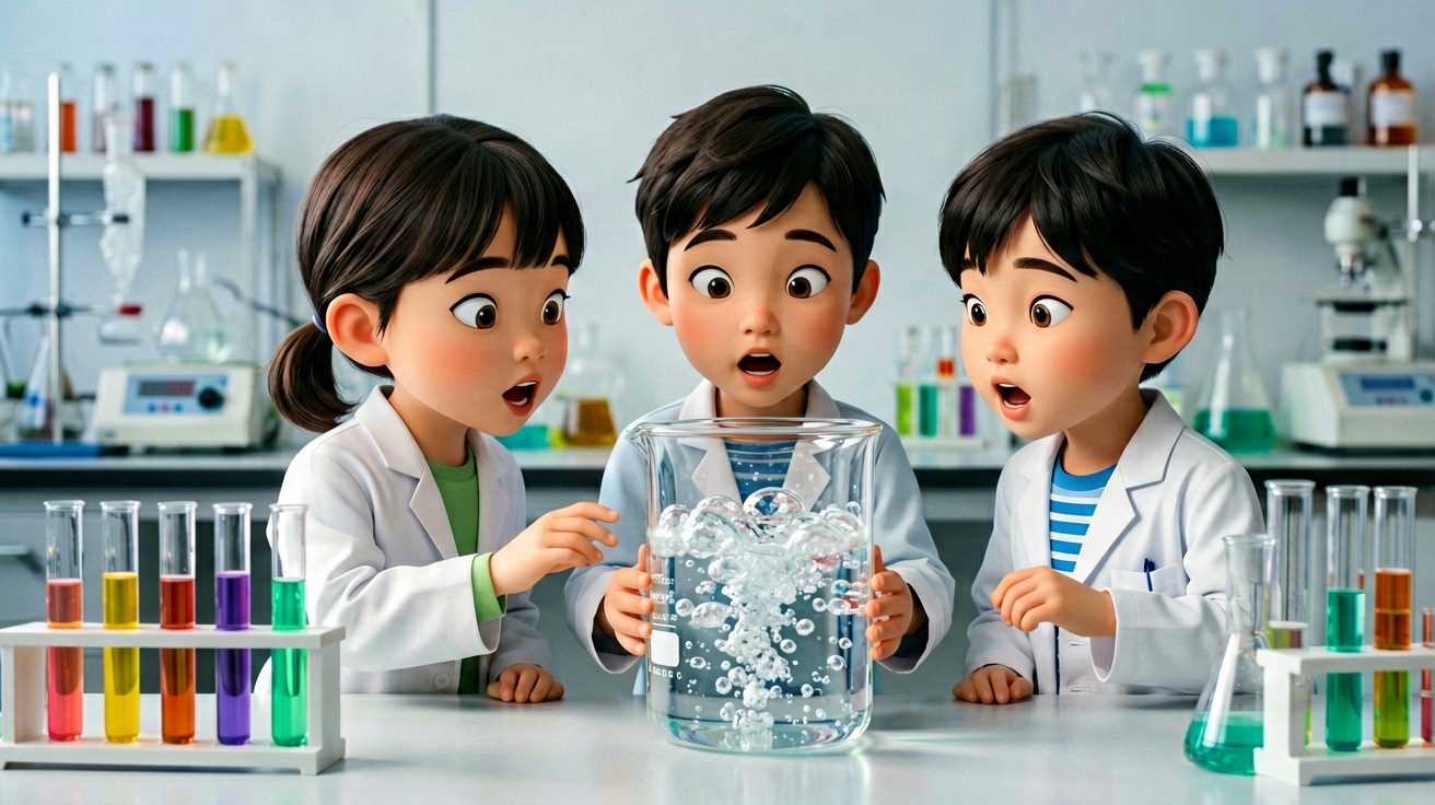 3358TV视频儿童专区最新上线的教育动画《小小科学家》封面，主角在实验室进行趣味实验的活泼画面